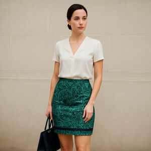 Ann Taylor Factory Green Patterned Mini Pencil Skirt Size 4